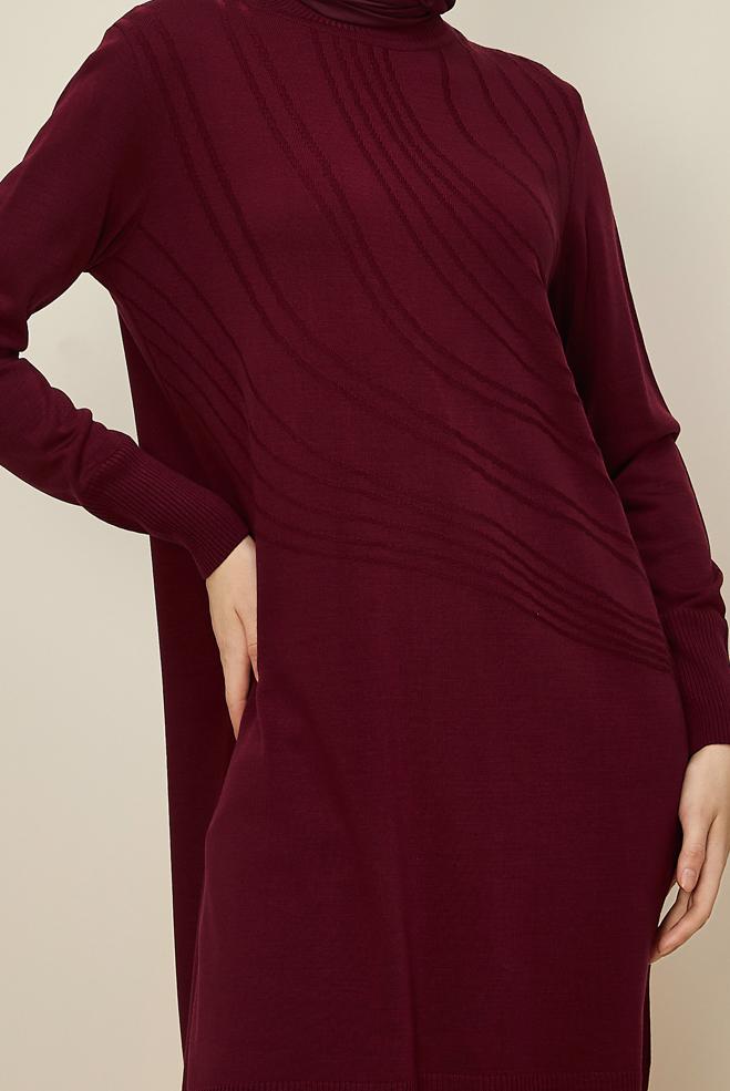 Hijab clothing CLARET RED PATTERNED KNITWEAR TUNIC 45810 - ALVİNA