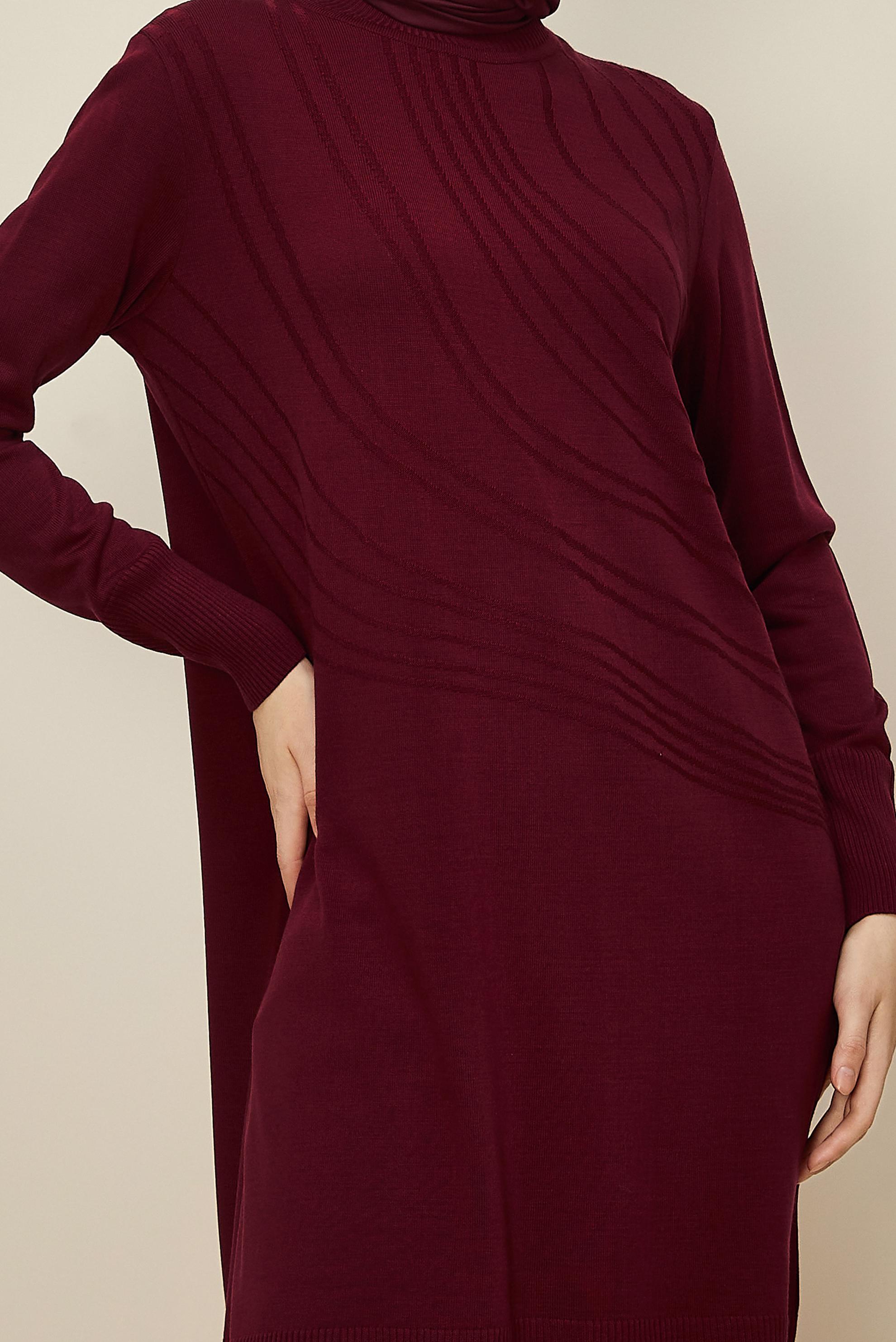 Hijab clothing CLARET RED PATTERNED KNITWEAR TUNIC 45810