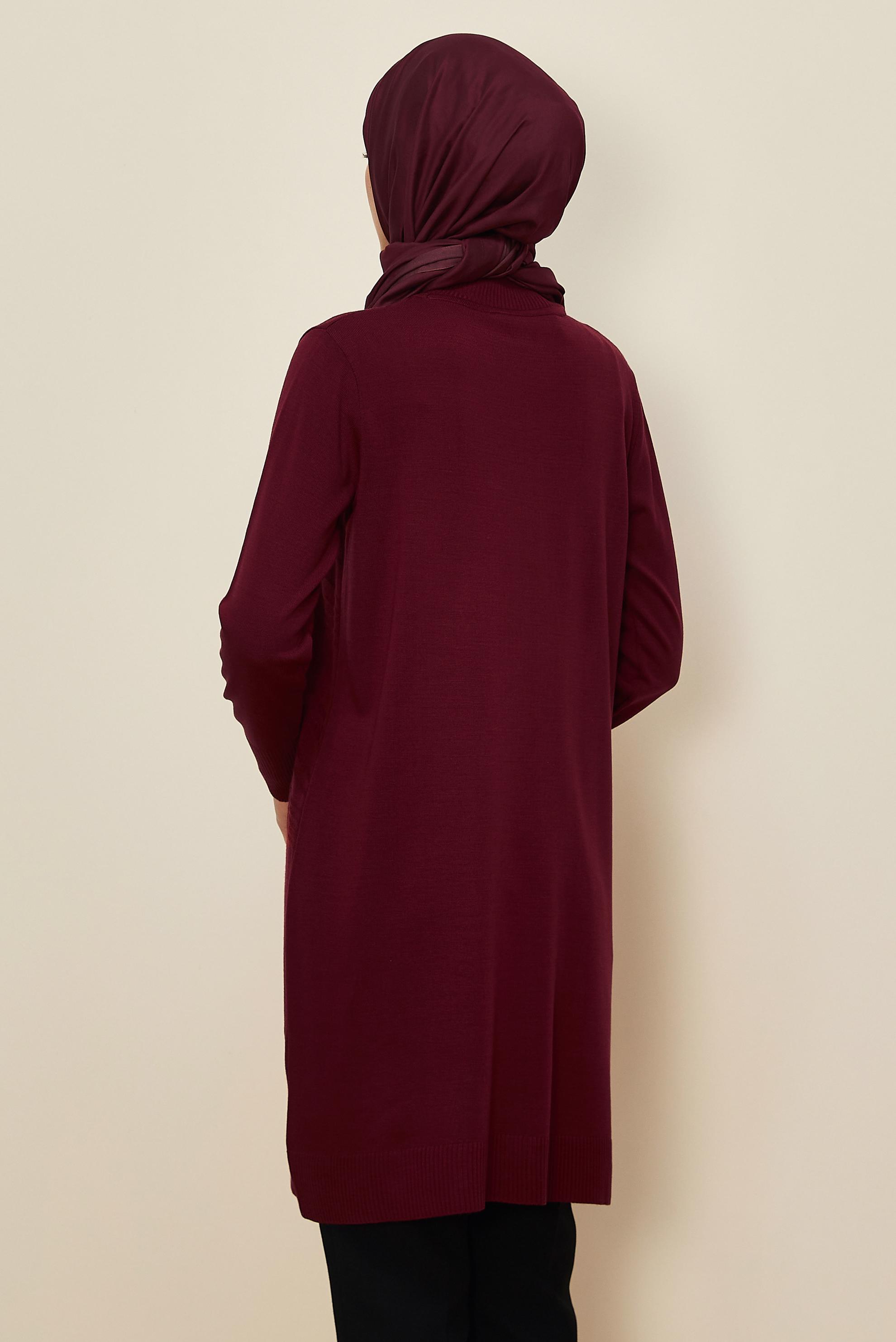 Hijab clothing CLARET RED PATTERNED KNITWEAR TUNIC 45810