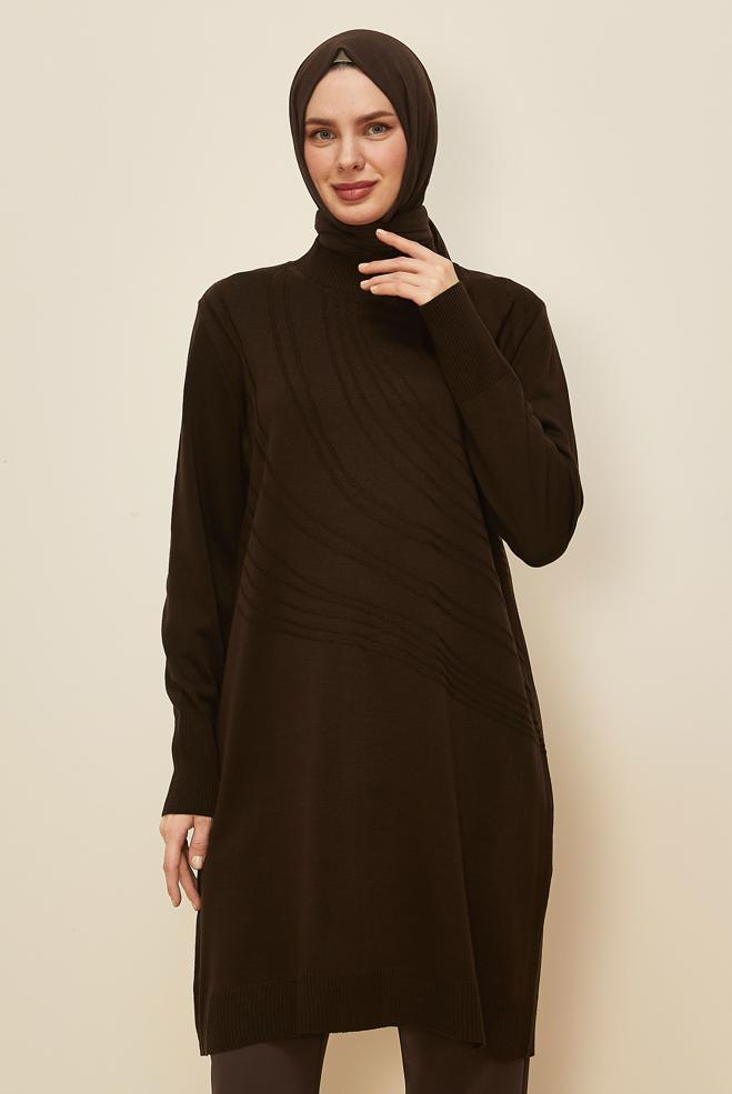 Tesettür giyim KAHVE 45810 TRİKO TUNİK 40-48 - ALVİNA
