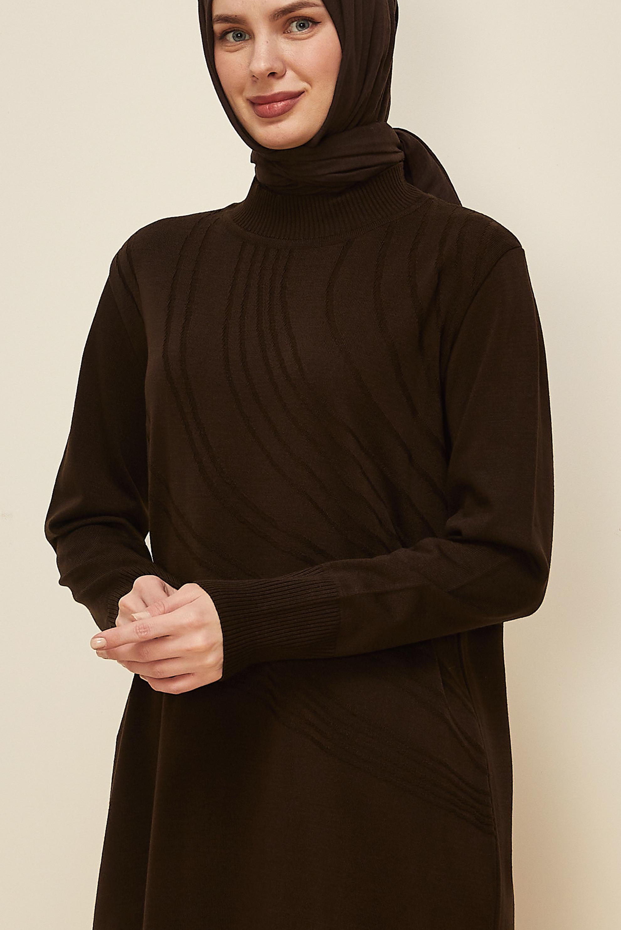 Tesettür giyim KAHVE 45810 TRİKO TUNİK 40-48