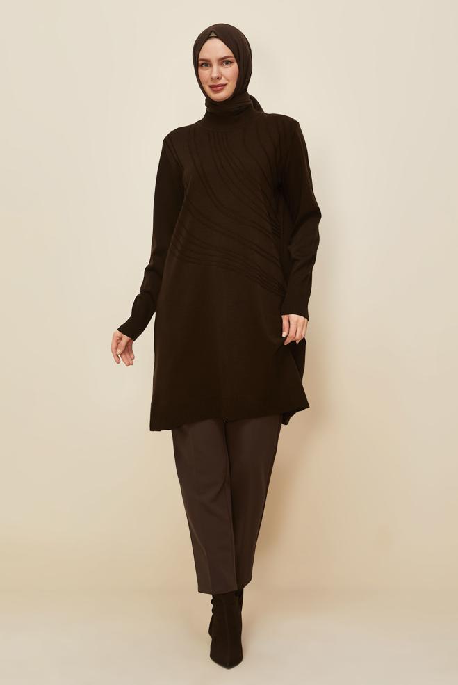 Tesettür giyim KAHVE 45810 TRİKO TUNİK 40-48 - ALVİNA