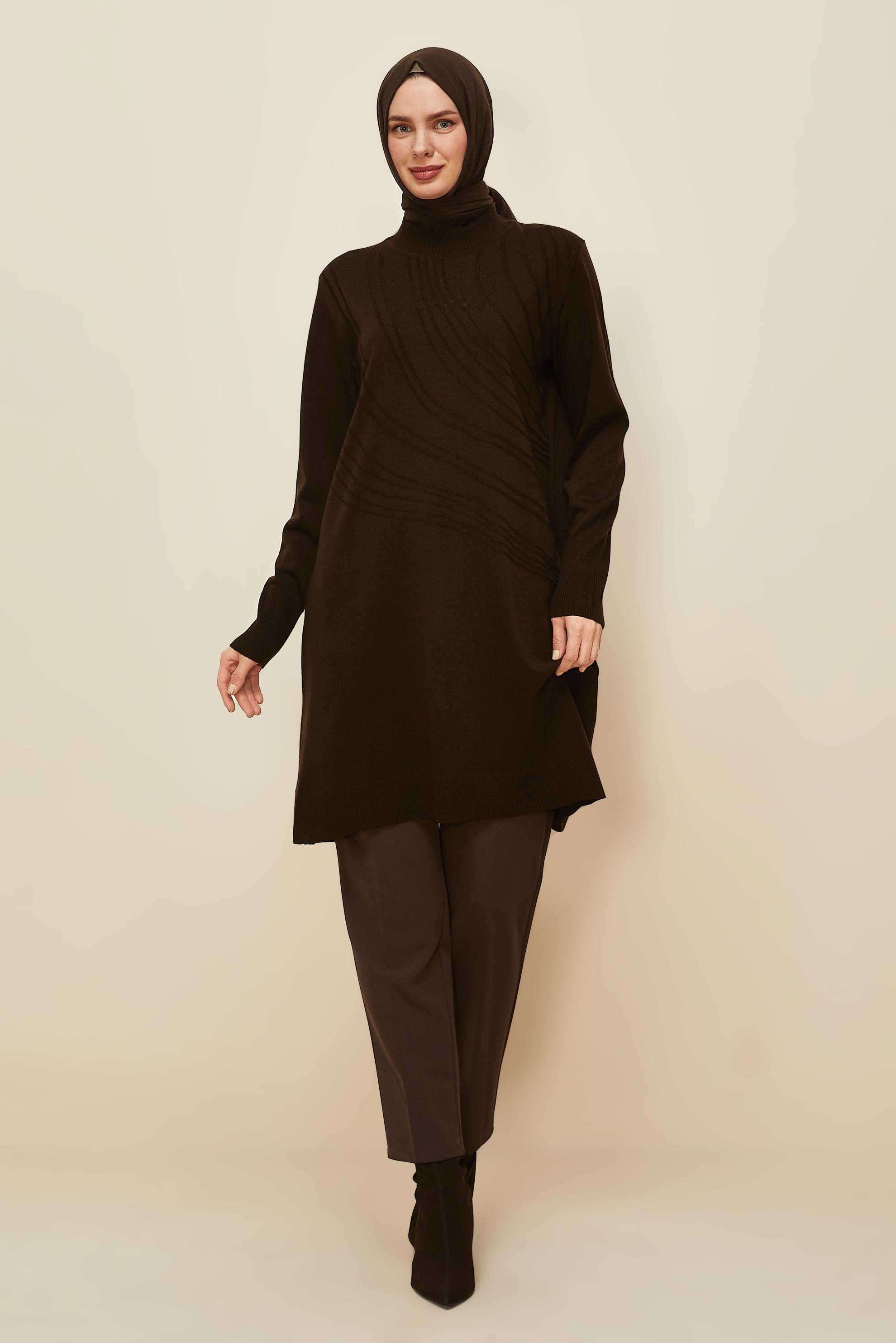 Tesettür giyim KAHVE 45810 TRİKO TUNİK 40-48