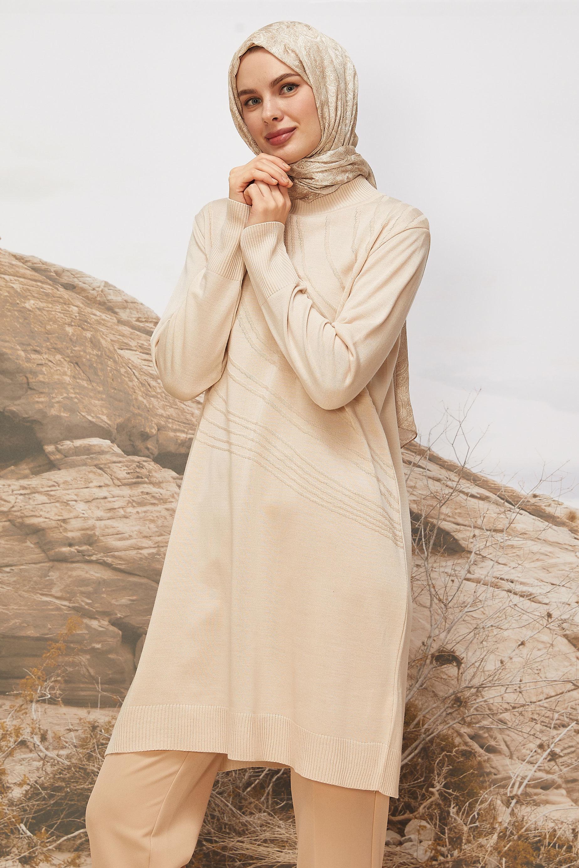 Vêtements hijab BEIGE 45810 TRİKO TUNİK 40-48