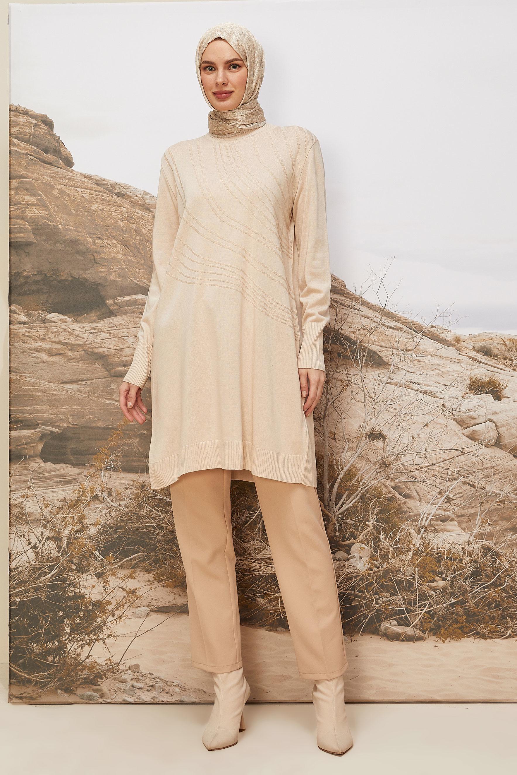 Vêtements hijab BEIGE 45810 TRİKO TUNİK 40-48