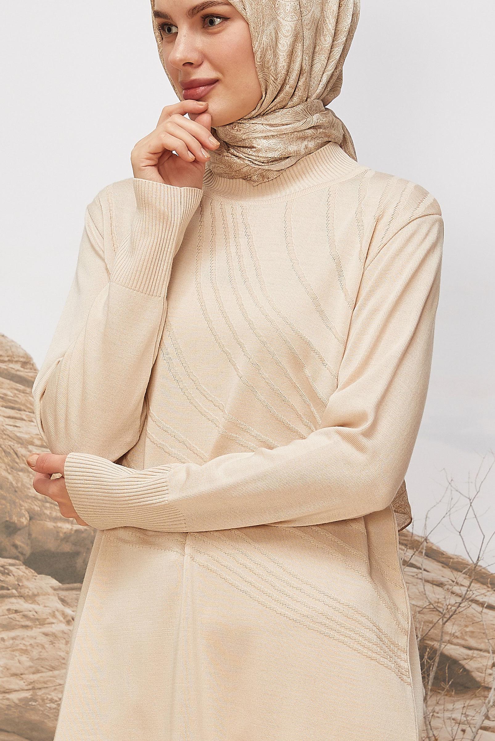 Vêtements hijab BEIGE 45810 TRİKO TUNİK 40-48