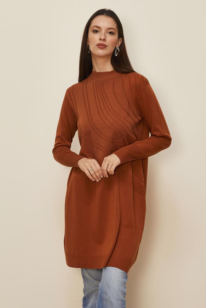 Tesettür giyim TURUNCU DESENLİ TRİKO TUNİK 45810 - ALVİNA