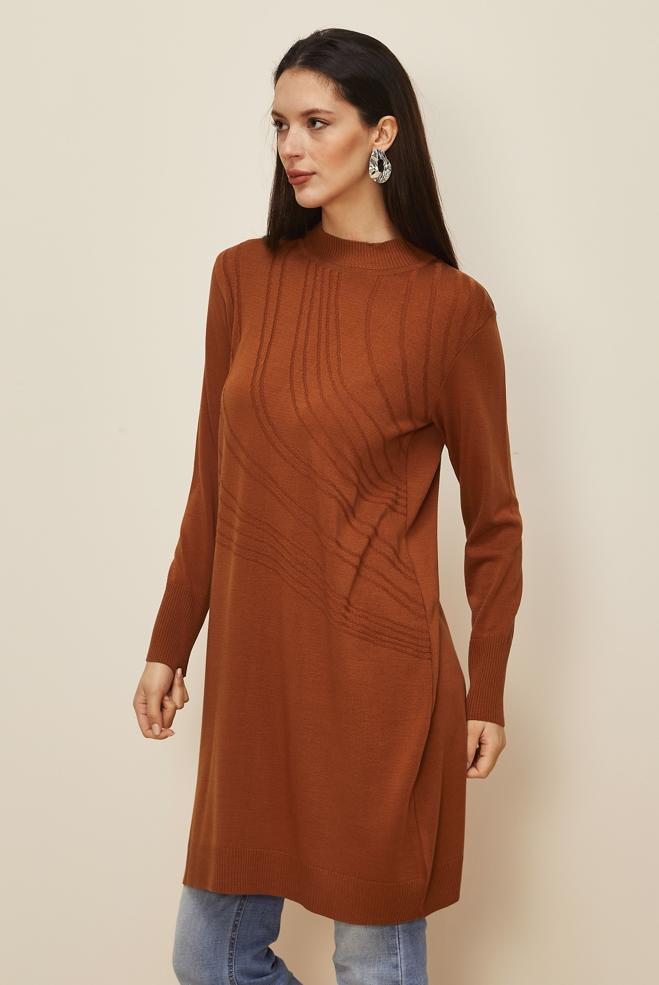 Tesettür giyim TURUNCU DESENLİ TRİKO TUNİK 45810 - ALVİNA