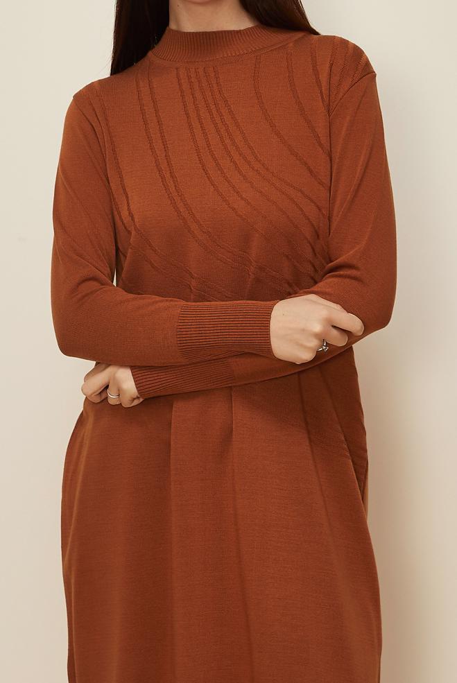 Tesettür giyim TURUNCU DESENLİ TRİKO TUNİK 45810 - ALVİNA