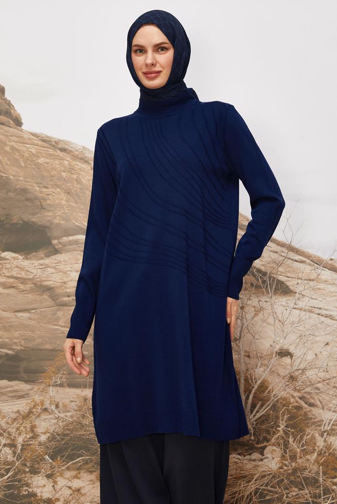 Tesettür giyim LACİVERT 45810 TRİKO TUNİK 40-48 - ALVİNA