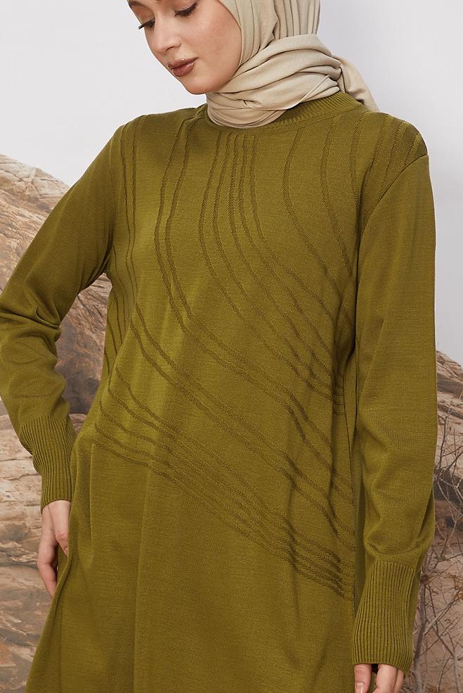 Tesettür giyim YEŞİL DESENLİ TRİKO TUNİK 45810 - ALVİNA