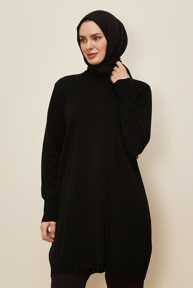 Tesettür giyim SİYAH TRİKO TUNİK 45811 - ALVİNA