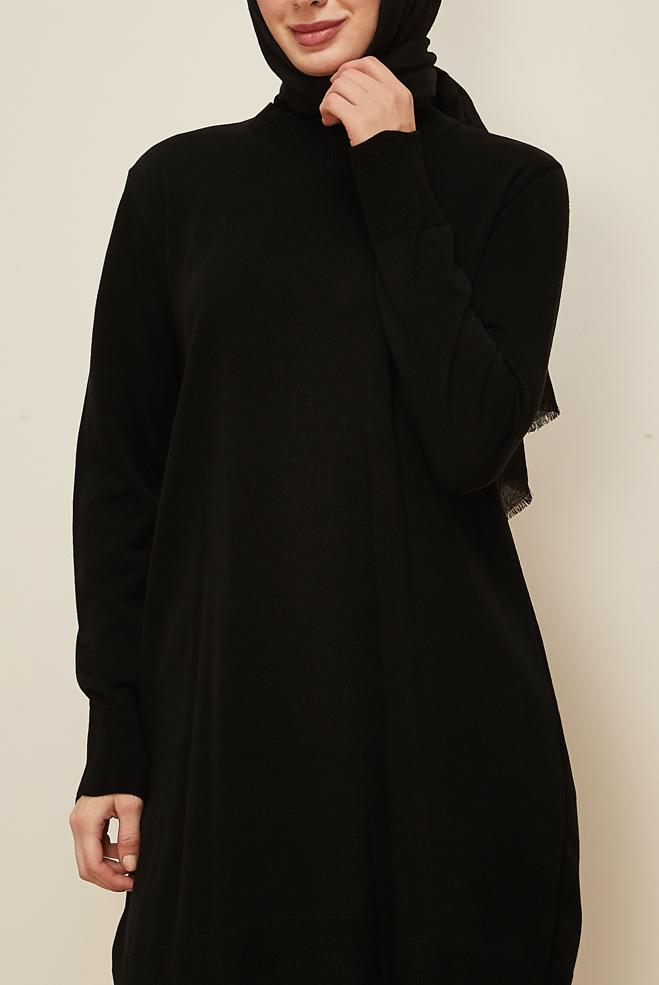 Tesettür giyim SİYAH TRİKO TUNİK 45811 - ALVİNA
