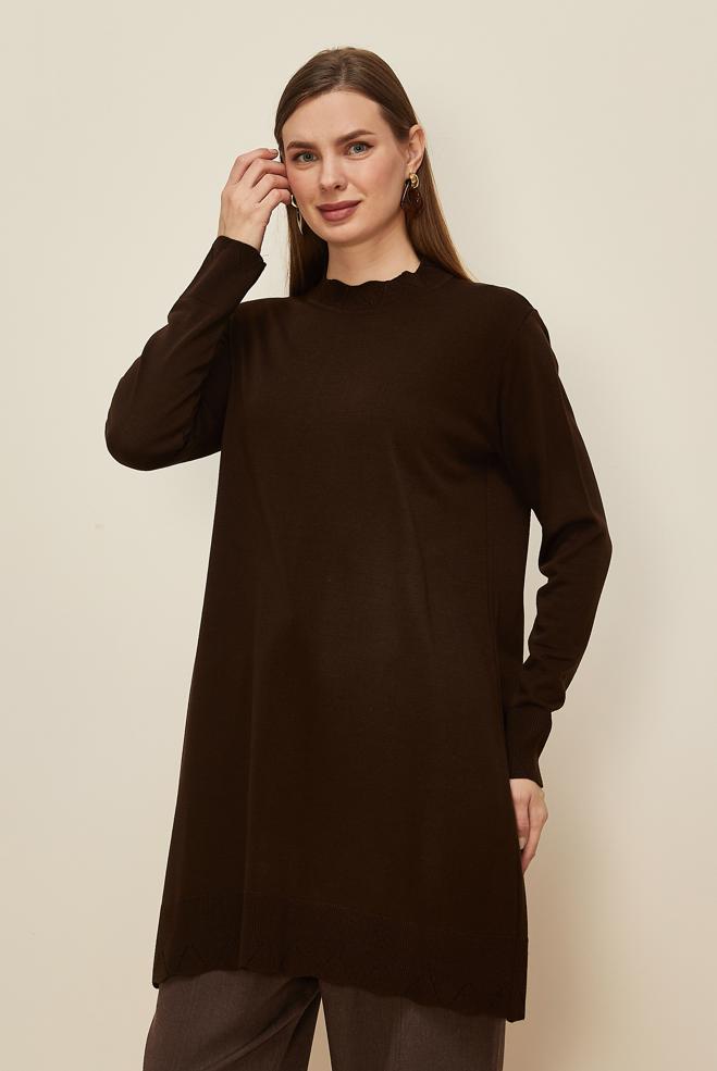 Tesettür giyim KAHVE TRİKO TUNİK 45811 - ALVİNA
