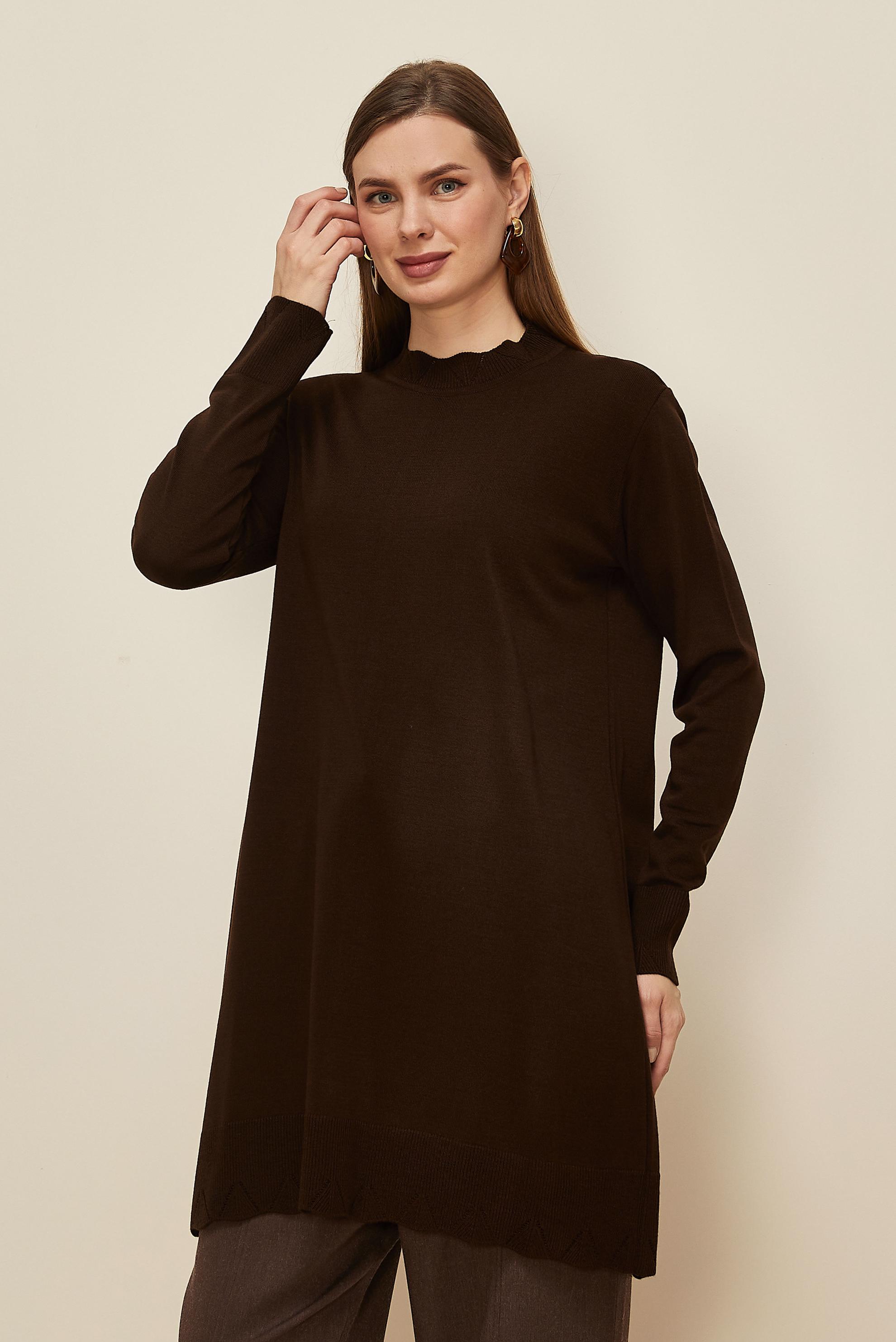 Tesettür giyim KAHVE TRİKO TUNİK 45811