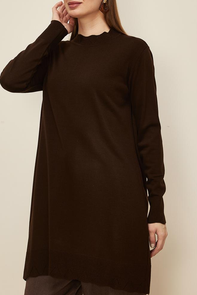 Tesettür giyim KAHVE TRİKO TUNİK 45811 - ALVİNA