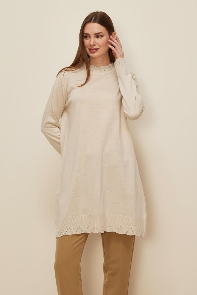 Tesettür giyim BEJ TRİKO TUNİK 45811 - ALVİNA