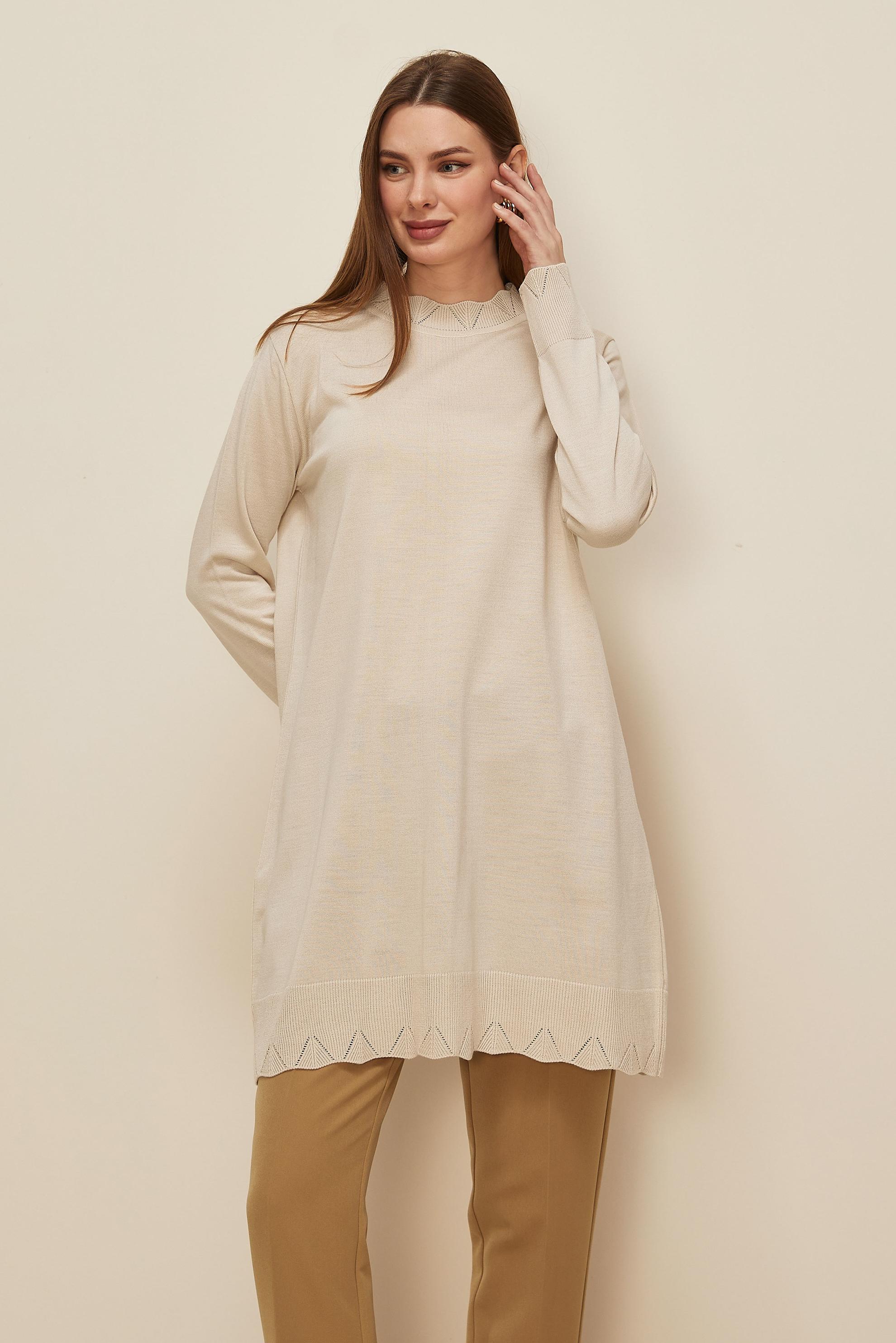 Tesettür giyim BEJ TRİKO TUNİK 45811