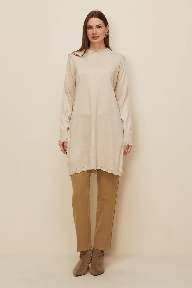 Tesettür giyim BEJ TRİKO TUNİK 45811 - ALVİNA