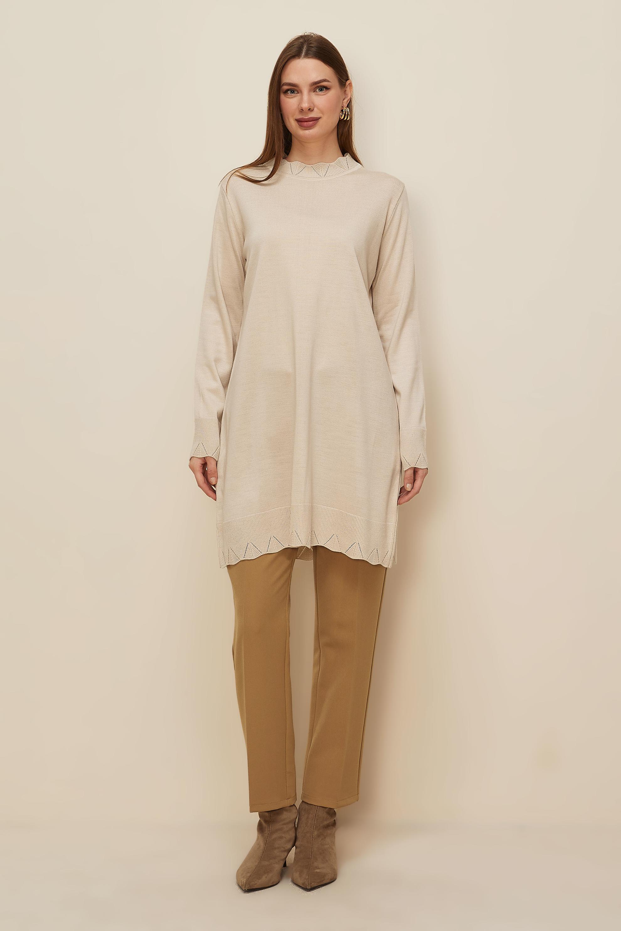 Tesettür giyim BEJ TRİKO TUNİK 45811