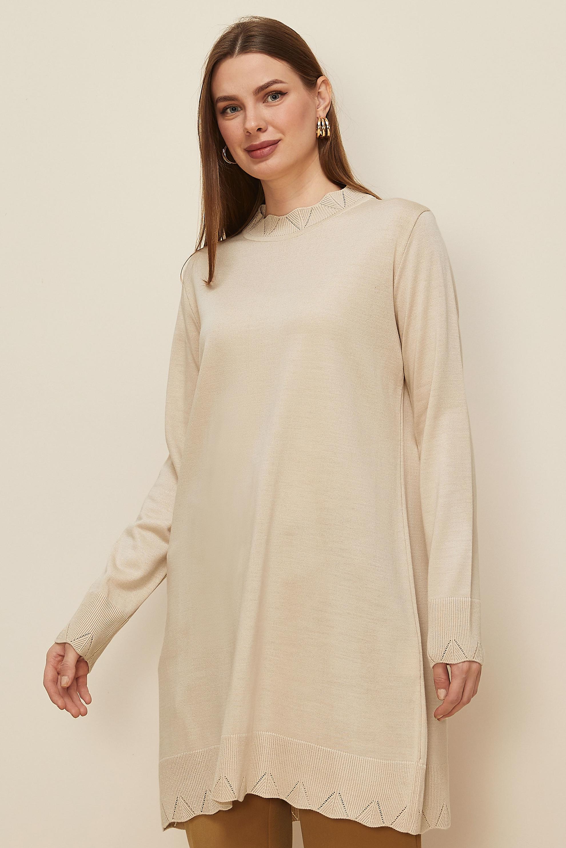 Tesettür giyim BEJ TRİKO TUNİK 45811