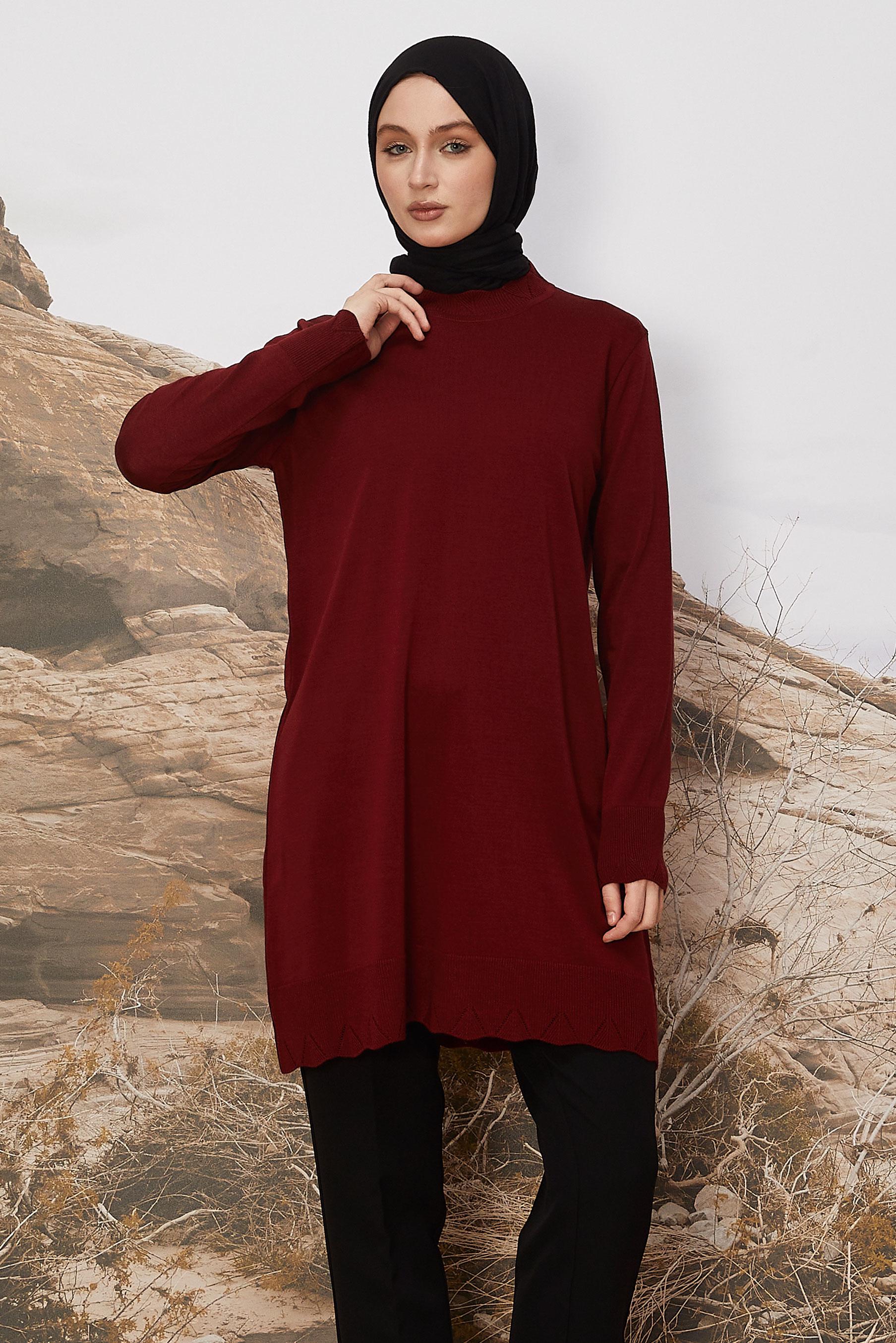 Tesettür giyim BORDO TRİKO TUNİK 45811
