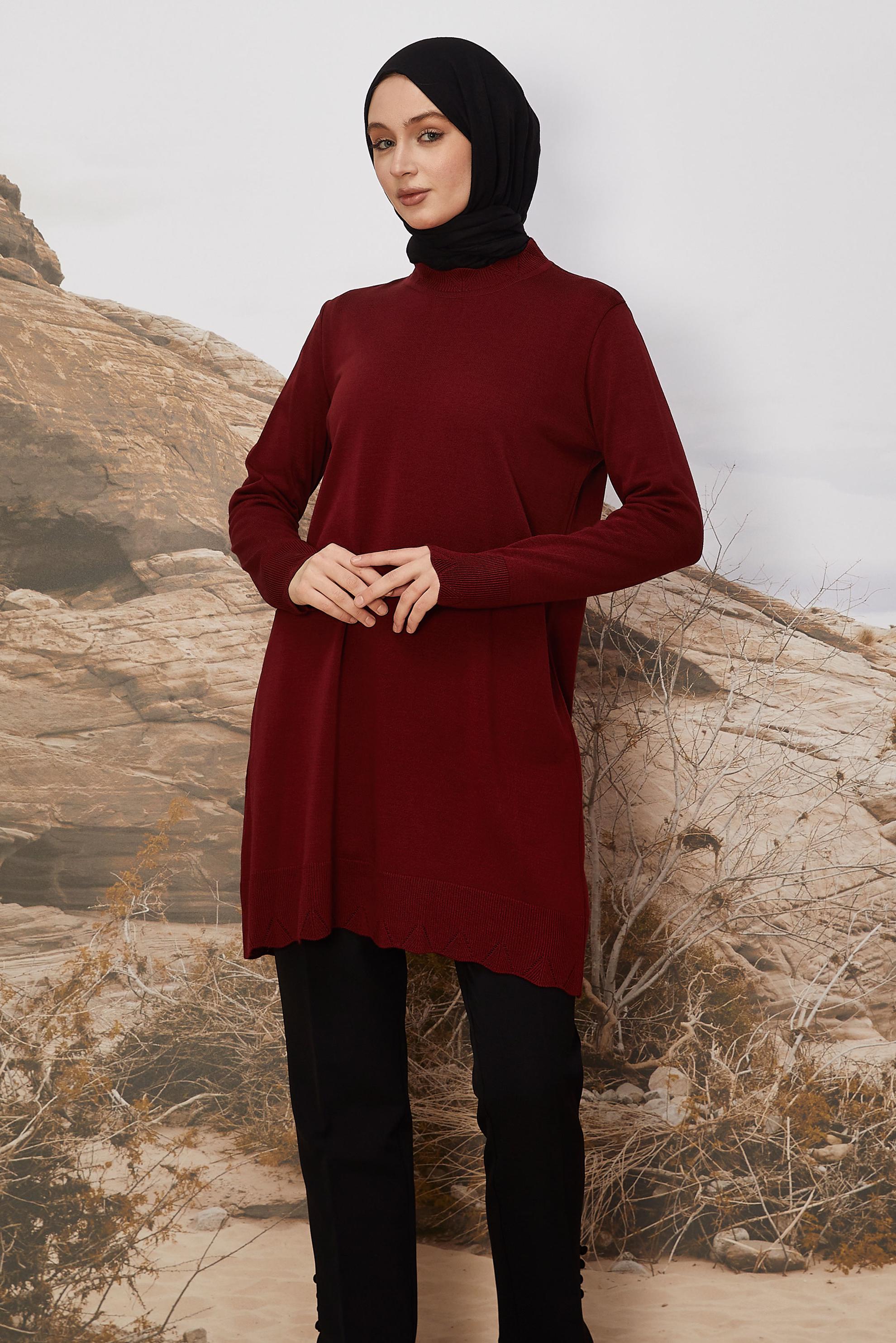 Tesettür giyim BORDO TRİKO TUNİK 45811