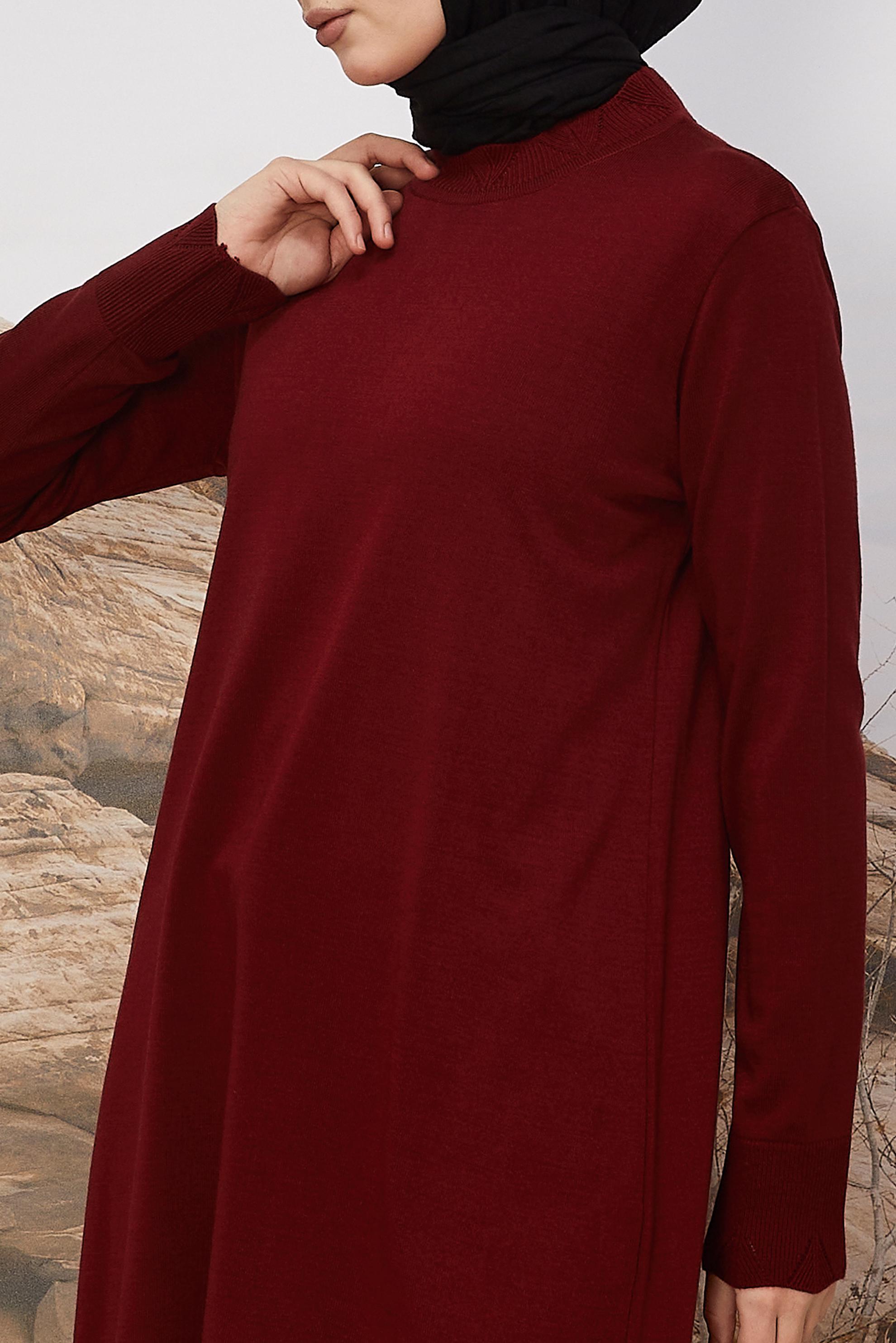 Tesettür giyim BORDO TRİKO TUNİK 45811