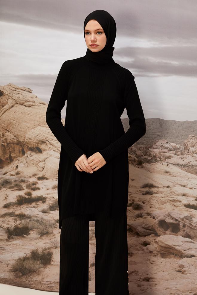 Vêtements hijab NOIR TUNIQUE EN MAILLE 45812 - ALVİNA