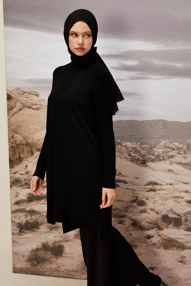 Vêtements hijab NOIR TUNIQUE EN MAILLE 45812 - ALVİNA