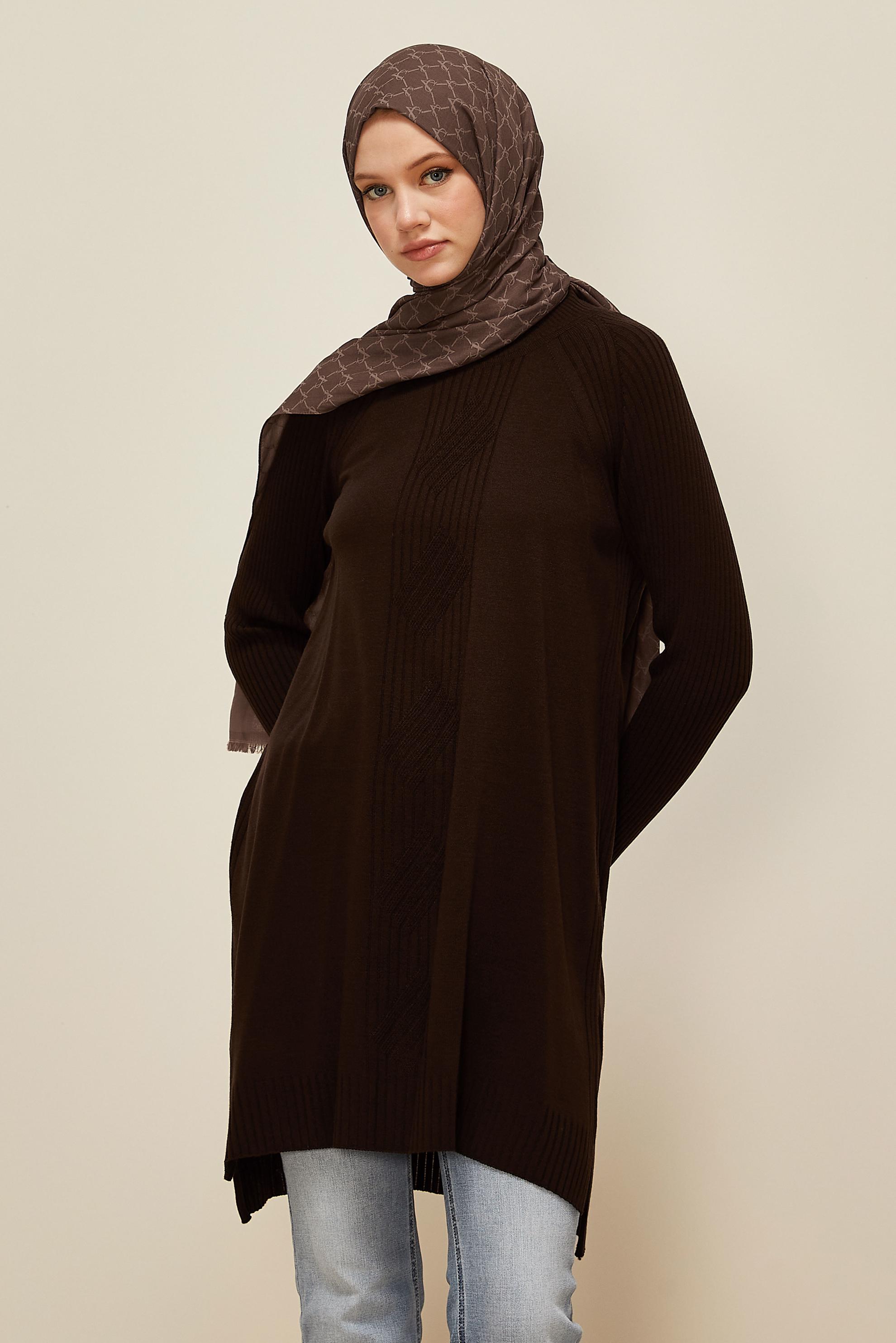 Tesettür giyim KAHVE TRİKO TUNİK 45812