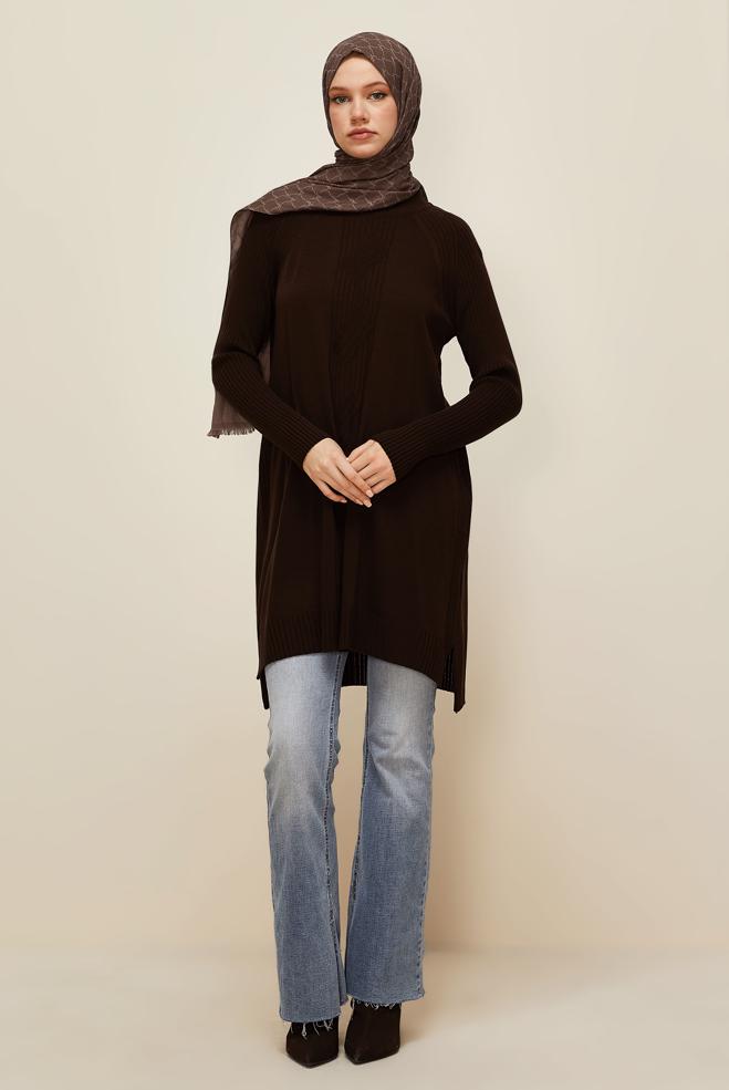 Vêtements hijab BRUN TUNIQUE EN MAILLE 45812 - ALVİNA