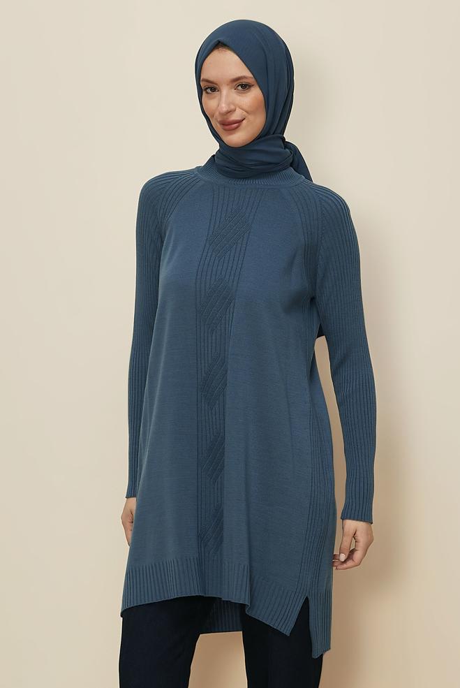 Hijab clothing NAVY BLUE KNITWEAR TUNIC 45812 - ALVİNA