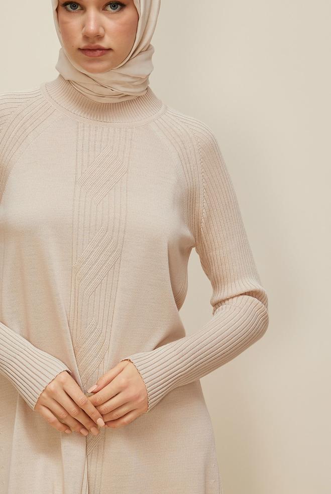 Vêtements hijab BEIGE TUNIQUE EN MAILLE 45812 - ALVİNA
