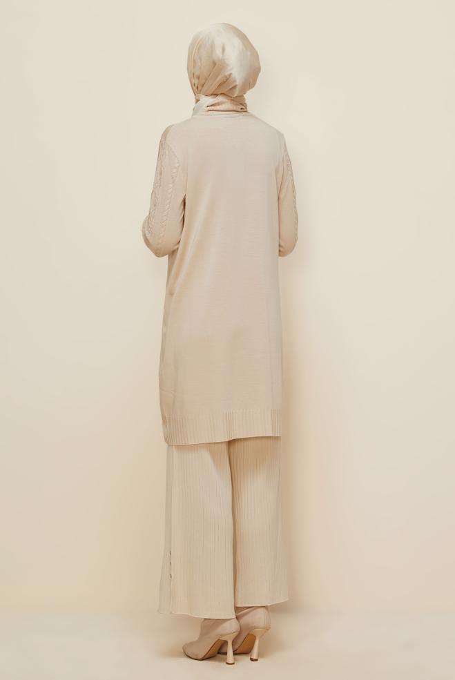 Vêtements hijab BEIGE TUNIQUE EN MAILLE 45812 - ALVİNA
