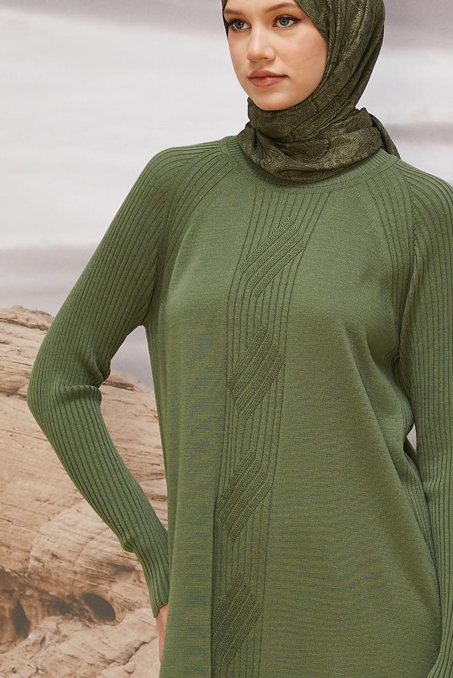 Vêtements hijab VERT TUNIQUE EN MAILLE 45812 - ALVİNA