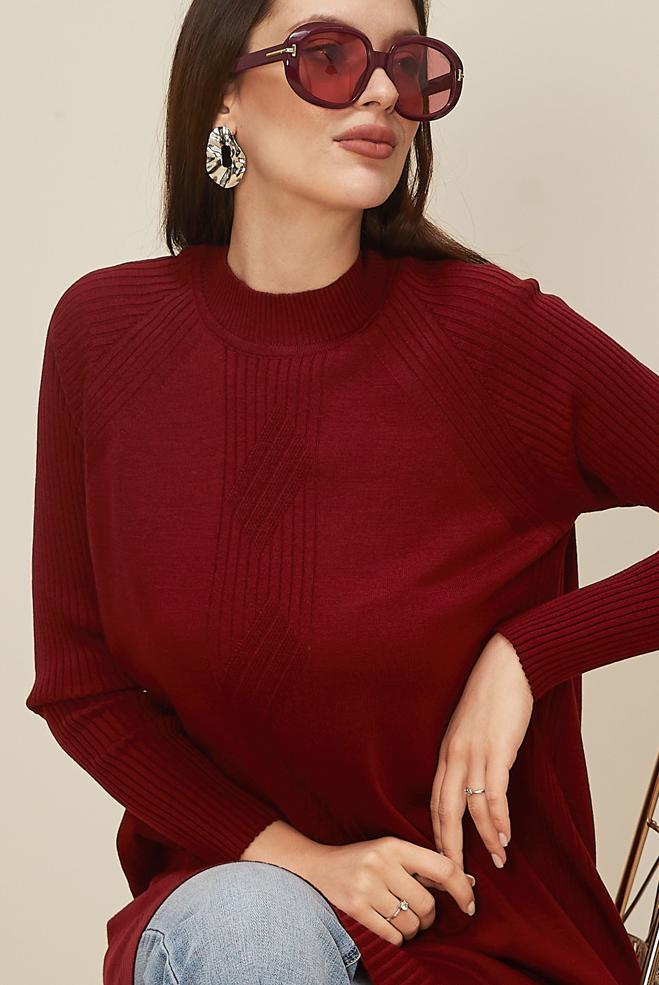 Hijab clothing CLARET RED KNITWEAR TUNIC 45812 - ALVİNA