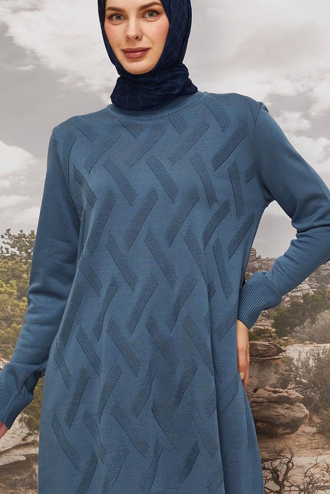 Vêtements hijab BLEU MARINE TUNIQUE EN MAILLE À MOTIFS 45813 - ALVİNA