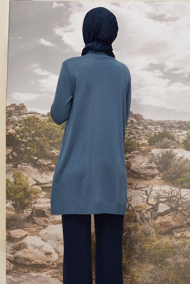 Vêtements hijab BLEU MARINE TUNIQUE EN MAILLE À MOTIFS 45813 - ALVİNA