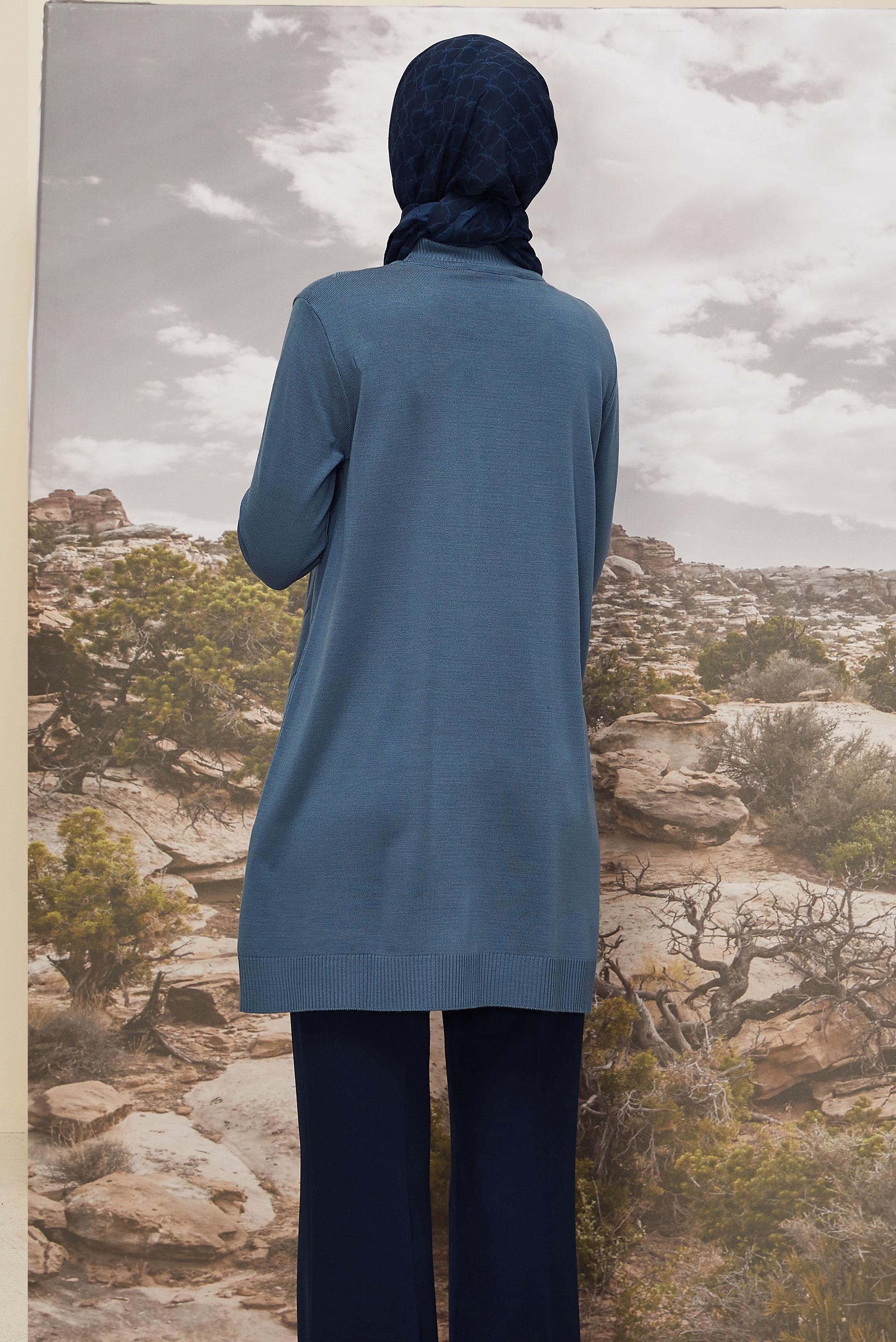 Vêtements hijab BLEU MARINE TUNIQUE EN MAILLE À MOTIFS 45813