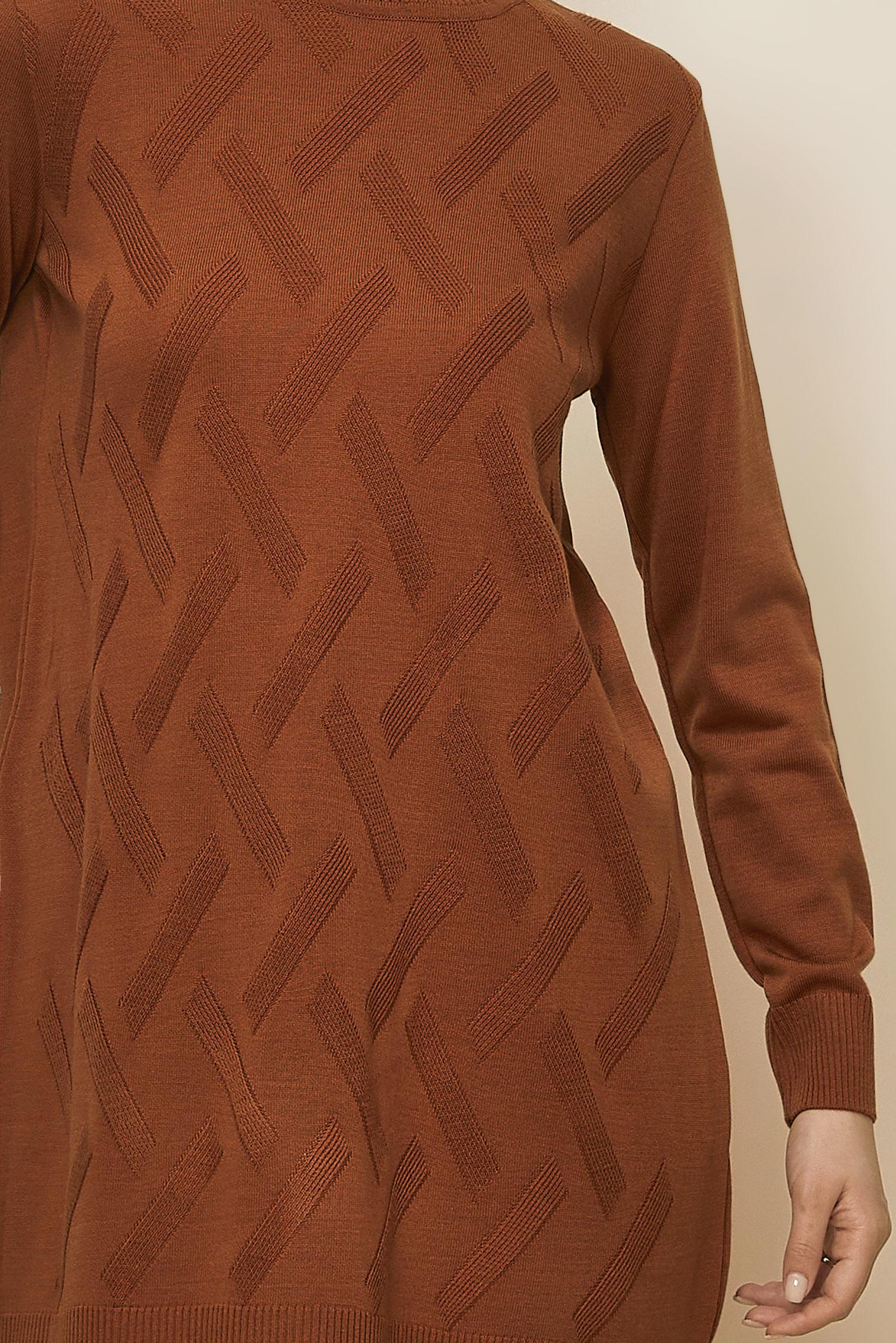 Tesettür giyim TURUNCU DESENLİ TRİKO TUNİK 45813