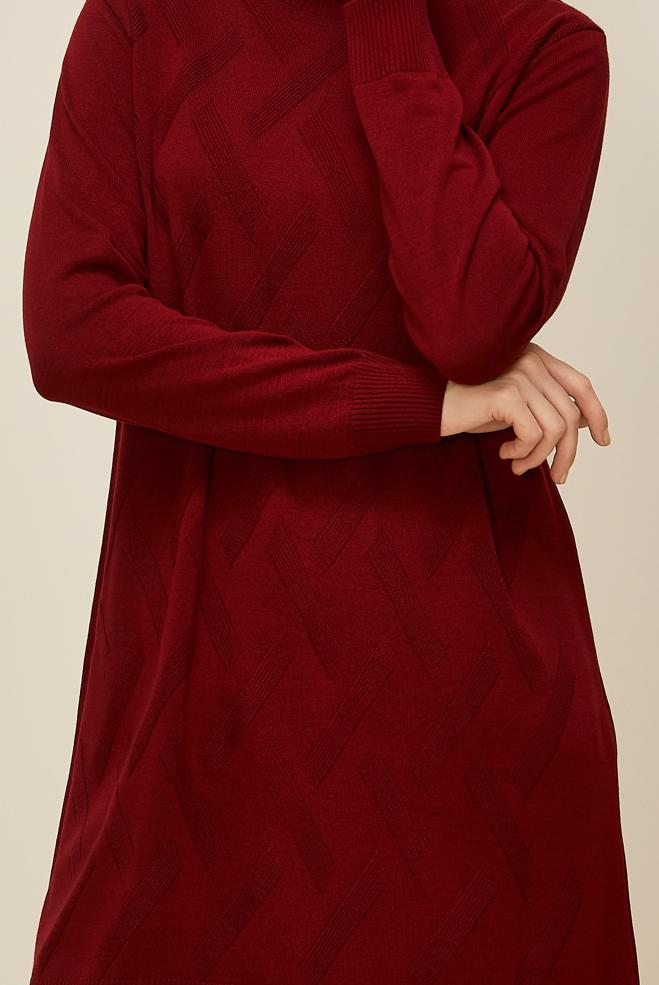 Tesettür giyim BORDO DESENLİ TRİKO TUNİK 45813 - ALVİNA