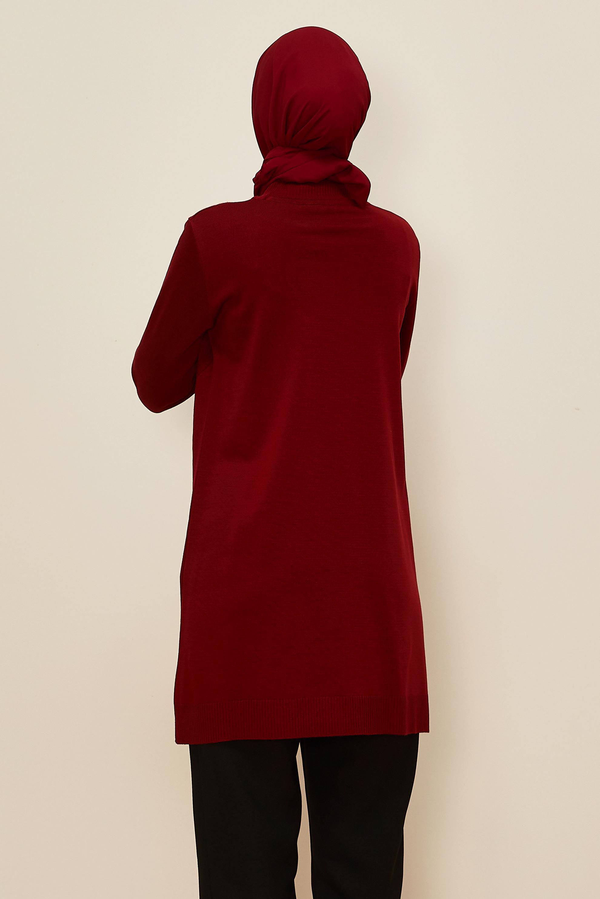 Tesettür giyim BORDO DESENLİ TRİKO TUNİK 45813