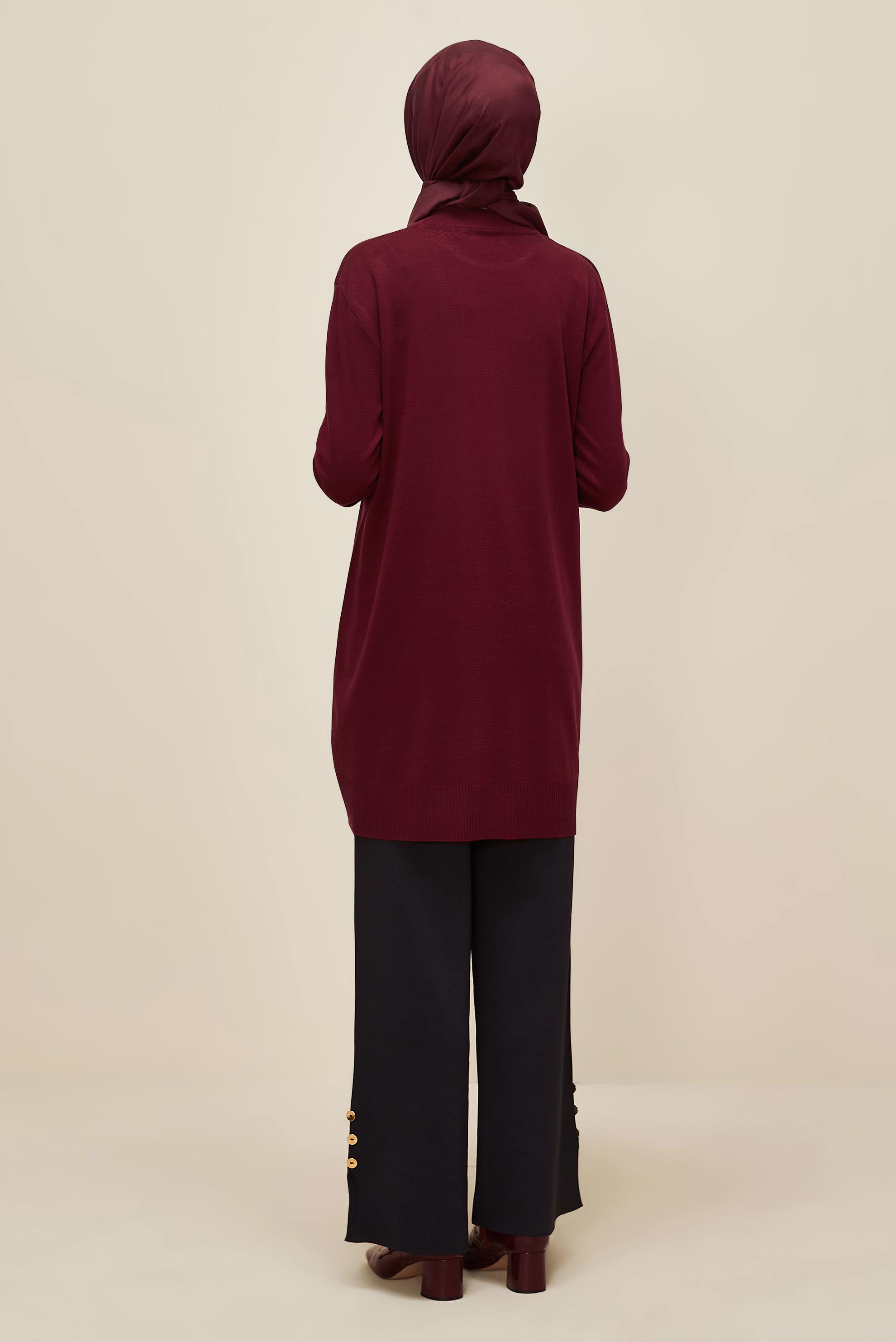 Tesettür giyim BORDO NAKIŞLI TRİKO TUNİK 45814