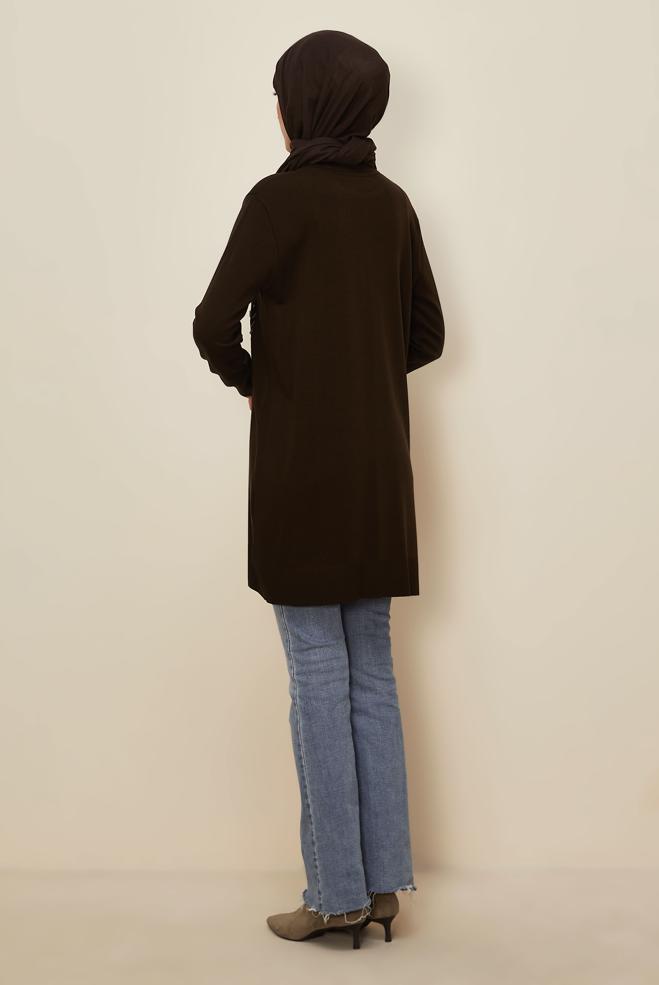 Tesettür giyim KAHVE NAKIŞLI TRİKO TUNİK 45814 - ALVİNA