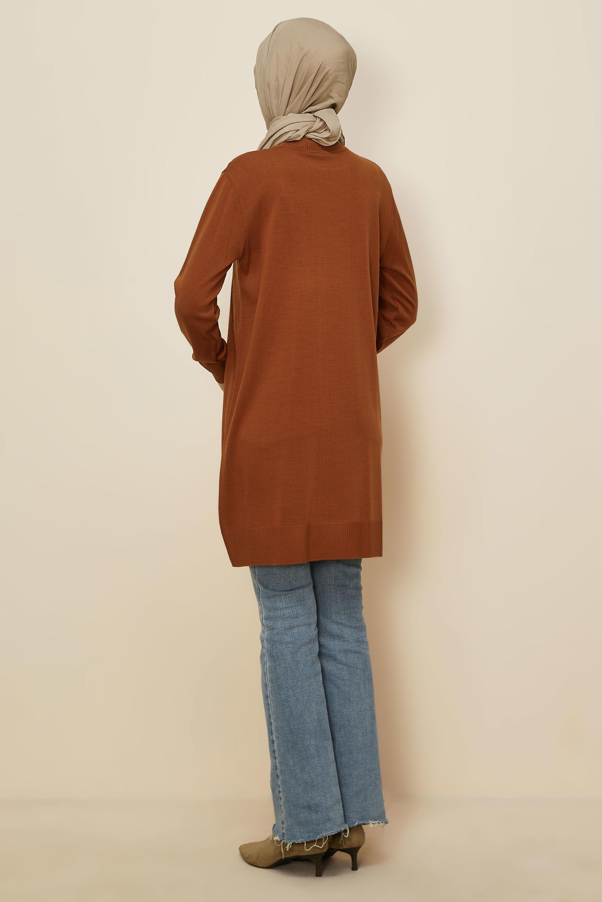 Tesettür giyim TURUNCU NAKIŞLI TRİKO TUNİK 45814