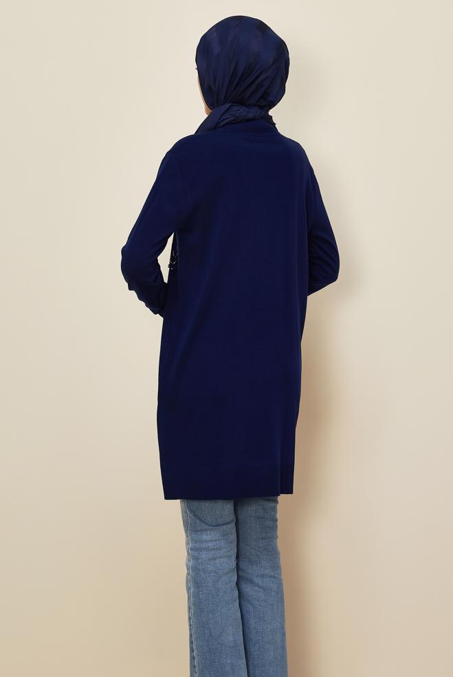 Tesettür giyim LACİVERT NAKIŞLI TRİKO TUNİK 45814 - ALVİNA