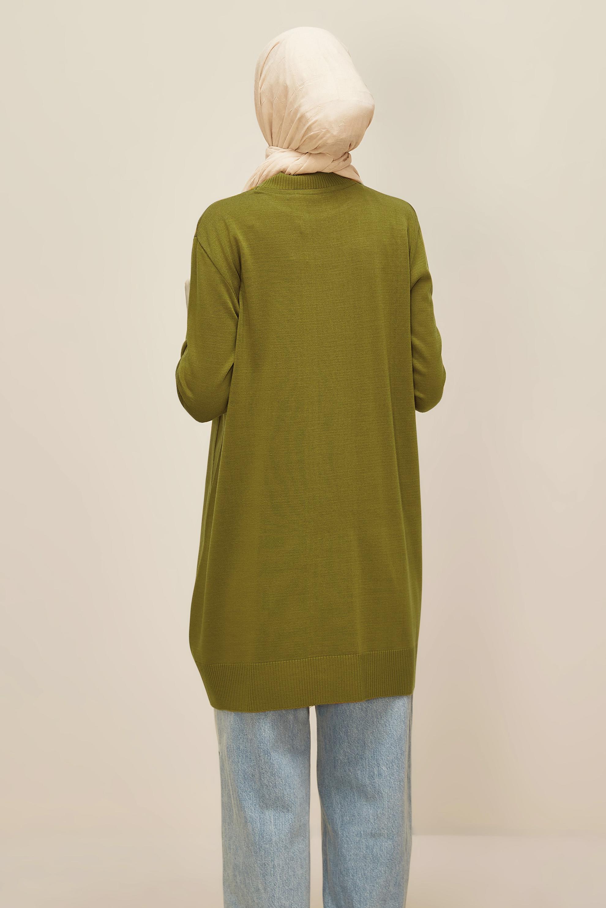 Tesettür giyim YEŞİL NAKIŞLI TRİKO TUNİK 45814