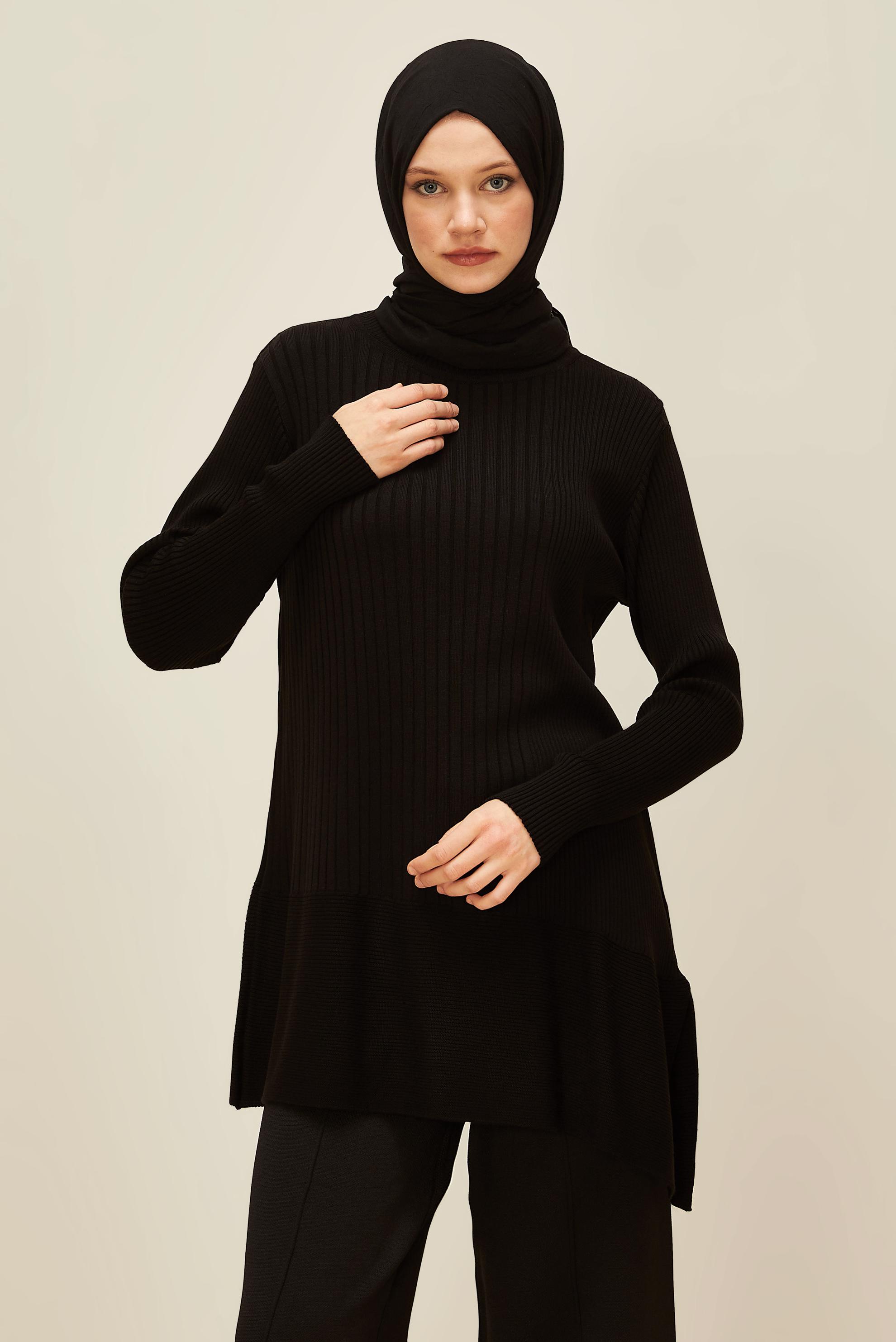 Tesettür giyim SİYAH TRİKO TUNİK 45815