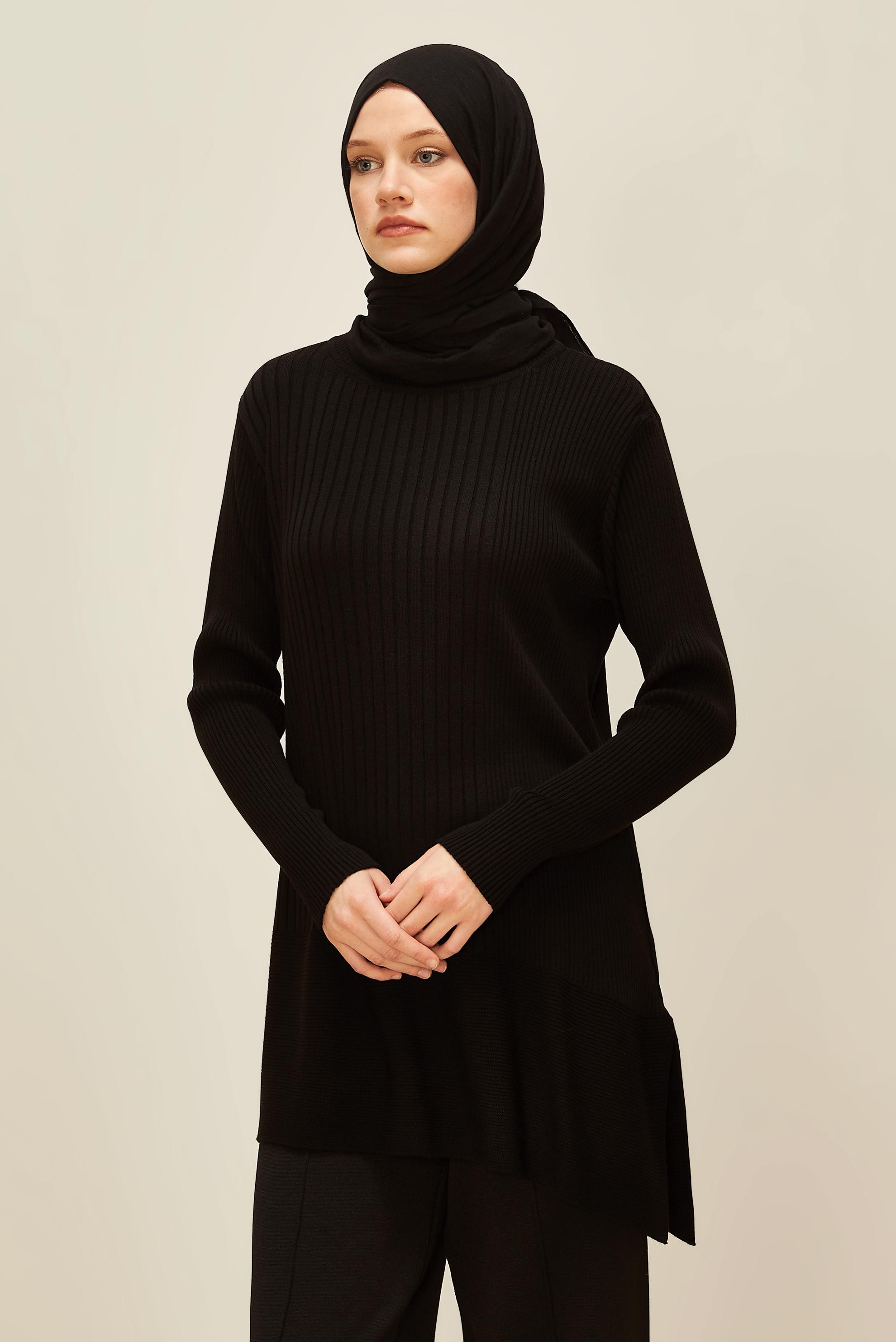 Tesettür giyim SİYAH TRİKO TUNİK 45815